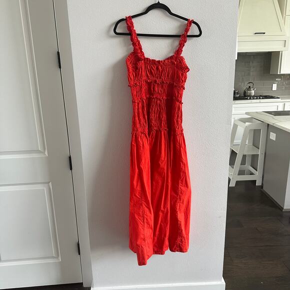 DOEN Marianne shirred cotton-poplin midi dress NEW Size Medium - Picture 6 of 7